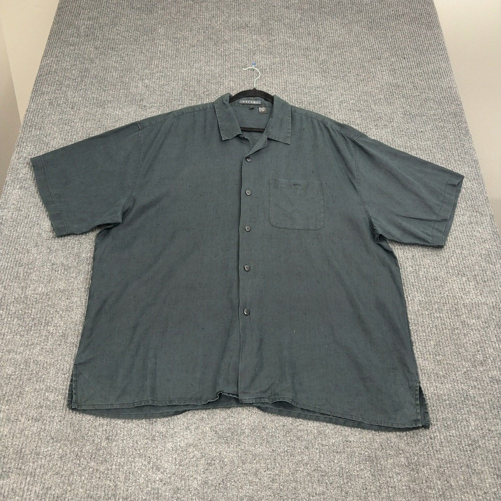 Dreams Button Up Shirt Mens 2X Green Linen Short Sleeve Casual Summer Minimalist